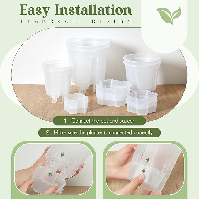 Self Watering Pots for Indoor Plants with Deep Reservoir and High Drainage Holes for Outdoor Plants and Flowers, Bare Root Planter(4.72'', 5.91'', 7.09'',Clear,3 Pcs)