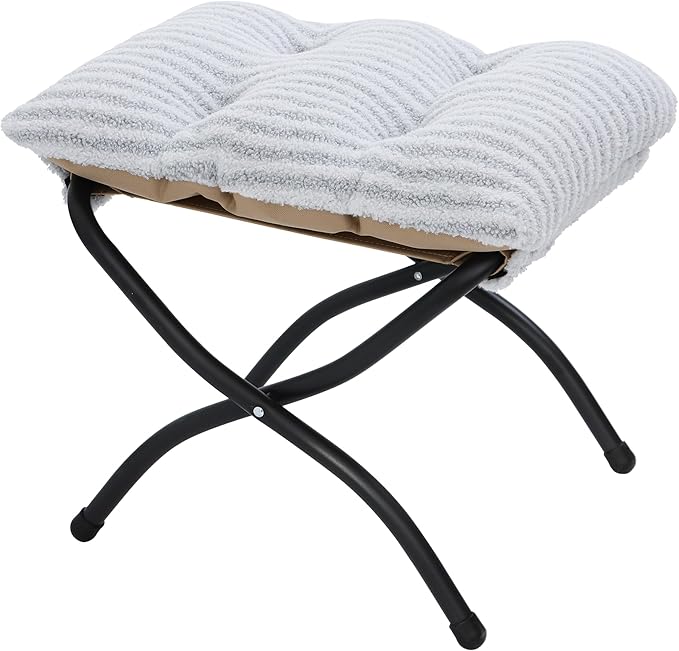 15"(H) Folding Ottoman, Foldable Footrest Stool, Portable Small Foot Stool for Couch, Collapsible Foot Rest Ottoman for Sofa, Accent Padded Ottomans for Living Room, Bedroom, Stripe Grey