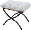 15"(H) Folding Ottoman, Foldable Footrest Stool, Portable Small Foot Stool for Couch, Collapsible Foot Rest Ottoman for Sofa, Accent Padded Ottomans for Living Room, Bedroom, Stripe Grey