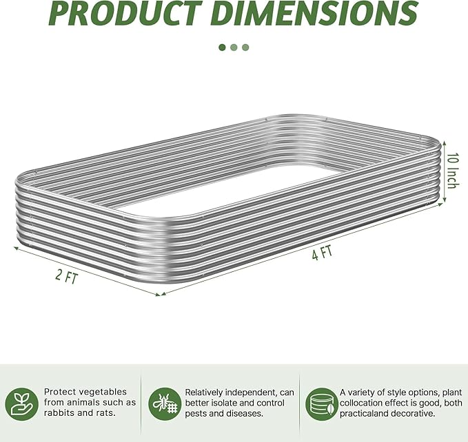 3 Pack Raised Beds for Gardening, Corrugated Galvanized Steel Raised Garden Bed, Outdoor Metal Above Ground Garden Bed for Vegetables and Flowers-4x2FT