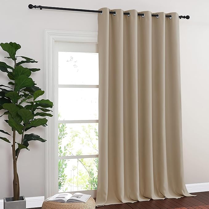 NICETOWN Blackout Sliding Glass Door Curtains, Room Darkening Thermal Insulated Curtains for Living Room Bedroom, Extra Wide Window Drapes, 1 Panel, W80 x L118, Taupe
