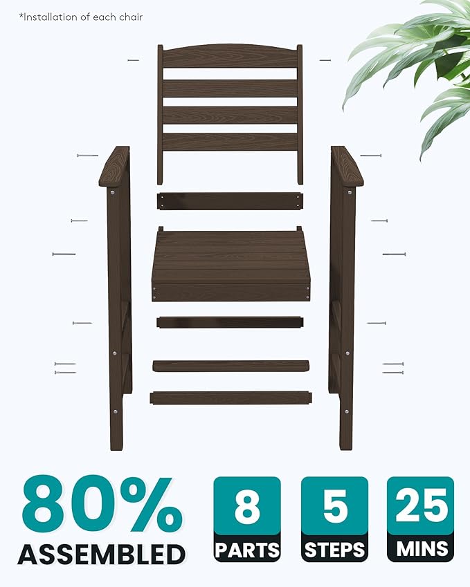 SERWALL Tall Adirondack Chairs Set of 2, Oversize Balcony Adirondack Chairs Set, Outdoor Bar Height Barstools Widened Chair Set for Bistro, Poolside, Garden, Coffee