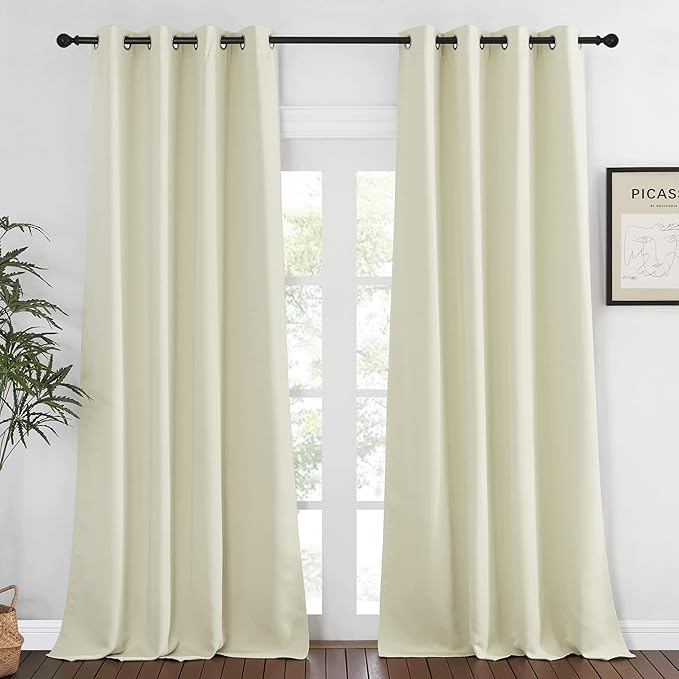 NICETOWN Blackout Curtain 95 inches Long for Living Room - Grommet Top Thermal Insulated Window Treatment Energy Saving Sound Reducing Drape for Bedroom (Beige, 1 Panel, W52 x L95)