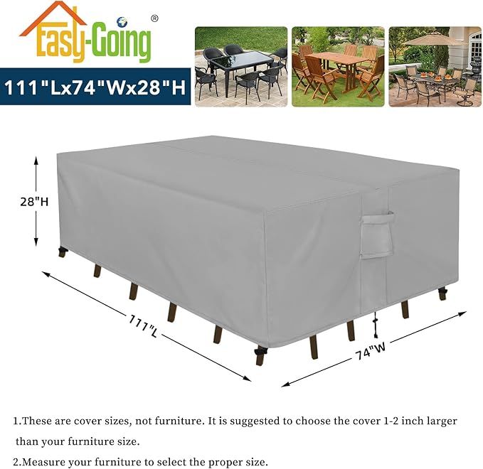 Easy-Going Rectangle Patio Furniture Cover Waterproof Outdoor Dining Table and Chair Cover Anti-UV Outside Sectional Sofa Set Covers (111"L x 74"W x 28"H, Grey)