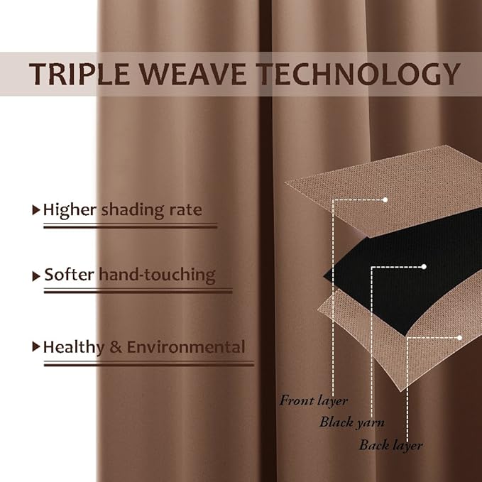 NICETOWN Outdoor Blackout Curtain for Patio Waterproof, Thermal Insulated Silver Rustproof Grommet Top Blackout Indoor Outdoor Curtain/Drape for Cabana, 1 Panel, W52 by L95, Tan