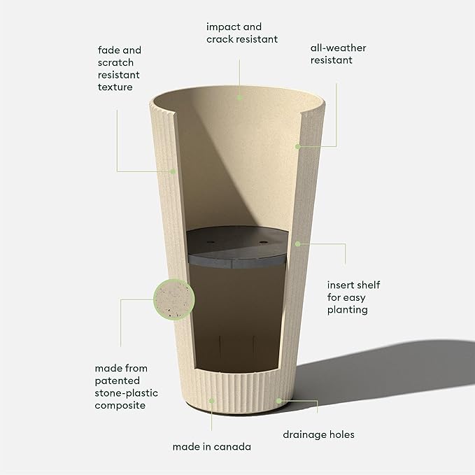 Veradek Demi Series Tall Planter for Porch, Patio, Backyard | Durable Plastic-Concrete Material | Modern Décor for Tall Plants, Grasses