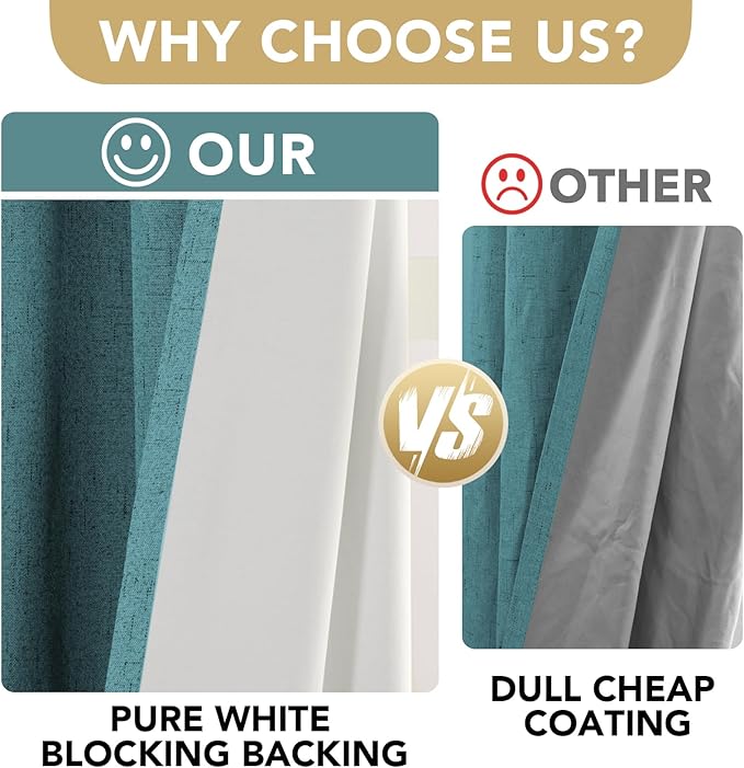 H.VERSAILTEX Linen Blackout Curtains Durable Thick Textured Linen Look 100% Blackout Patio Door Curtain Anti Rust Grommet Extra Wide Sliding Door Curtain Panel, W100 x L108 inch - Teal