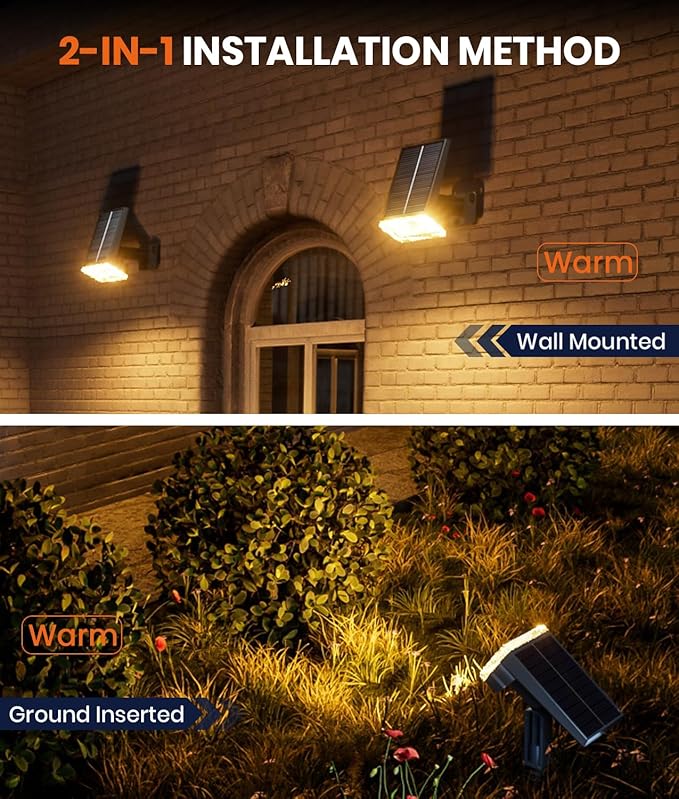 1 Pack Solar Spotlights Outdoor Waterproof IP67,Adjustable Wall&Ground Solar Lights Powered with 3 Colors, 3 Modes, Dusk to Dawn for Pathway/Garden/Yard/Patio/Driveway/Landscape Lighting Outside Décor