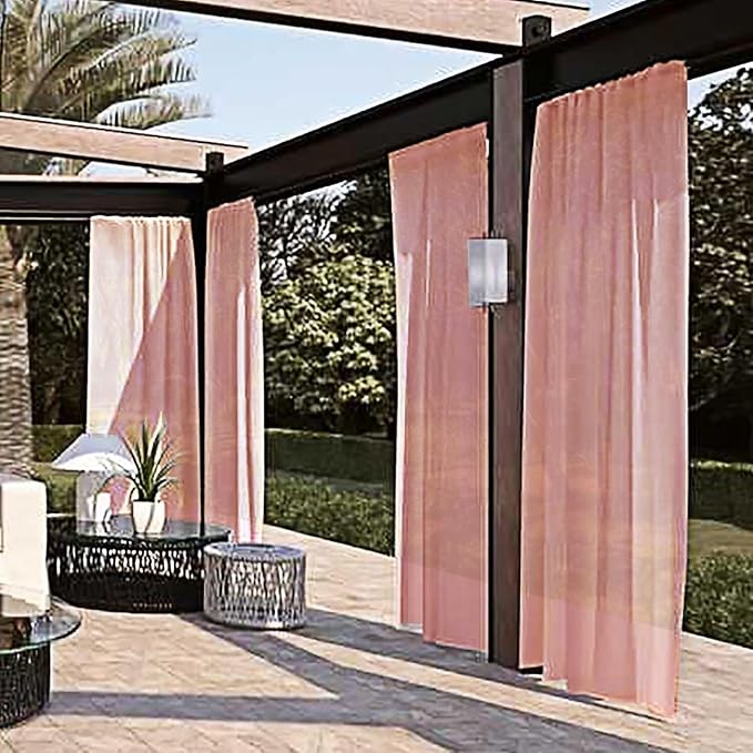 SpaceDresser Waterproof Outdoor Sheer Curtains for Patio - 2 Panels Rod Pocket Indoor Voile Sheer Curtain for Living Room,52W x 108L inch, Blush