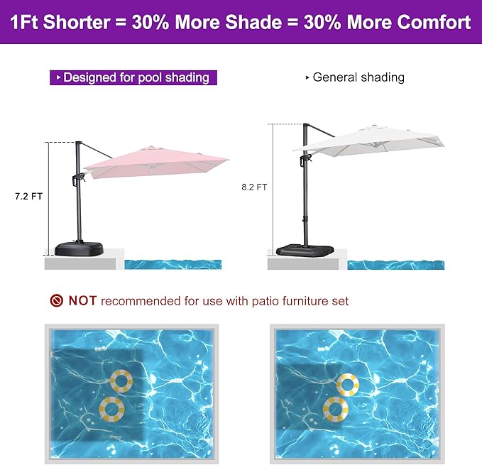 PURPLE LEAF 8' X 8' Patio Umbrella with Wheeled Base for Pool 7' High Offset Outdoor Cantilever Umbrella Swimming Pool Umbrella with 360°Rotation for Poolside Terra