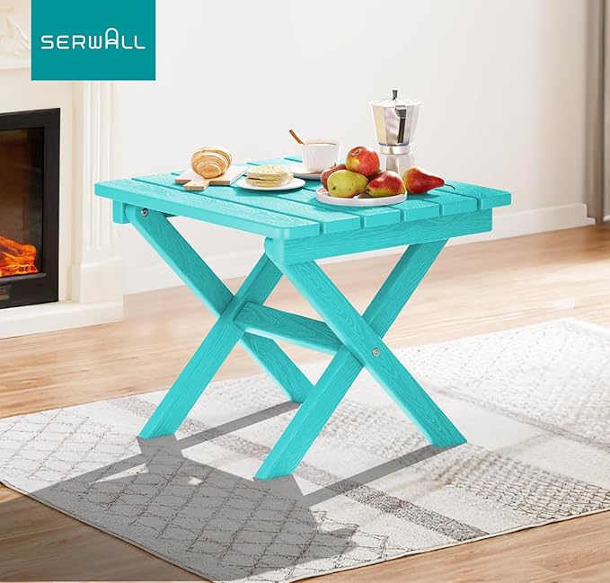 SERWALL Folding Outdoor Side Table Set of 6, Adirondack End Table, Aruba
