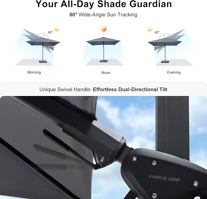 PURPLE LEAF 8' X 8' Tilting Patio Umbrella with Base Outdoor Cantilever Swivel Square Umbrella with Tilt Aluminum Offset Umbrella with 360-degree Rotation for Garden Deck Pool Patio Light Grey