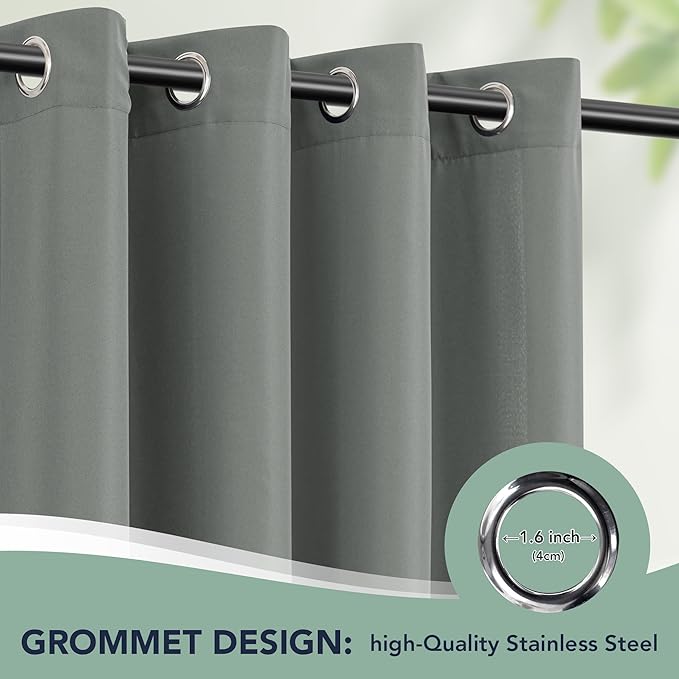 Outdoor Curtains for Patio Waterproof - 6 Panels Privacy Weatherproof Outside Curtains with Grommets for Pergola, Gazebo, Porch, Cabana, Balcony, 54 x 108 Inch, Grey