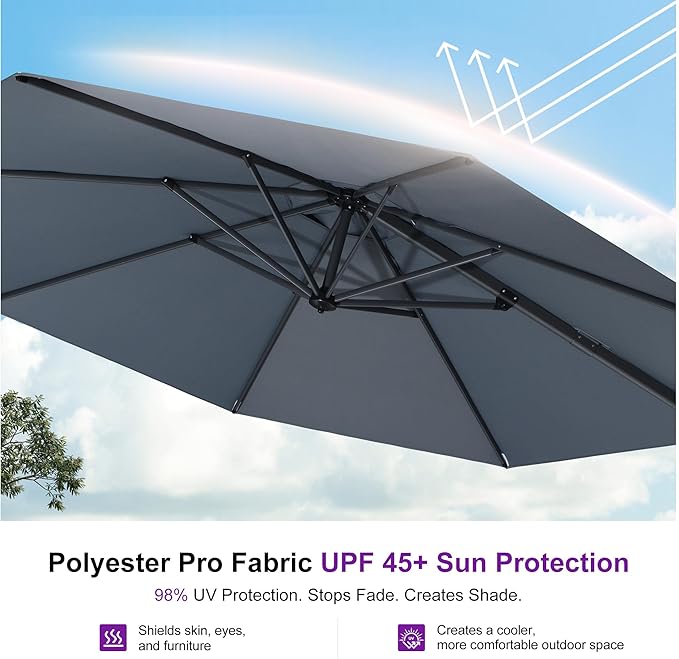 PURPLE LEAF 11 Feet Patio Umbrella with Base Outdoor Cantilever Round Umbrella Aluminum Offset Umbrella with 360-degree Rotation for Garden Deck Pool Patio Light Grey