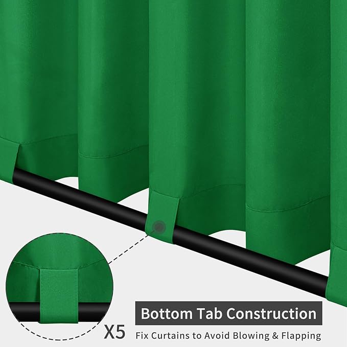 Easy-Going Outdoor Patio Curtains Detachable Tab Top Windproof Weatherproof Curtain for Cabana, Porch, Pergola and Gazebo, Tab Bottom Drape, 2 Panels, 110W x 108L inch, Green