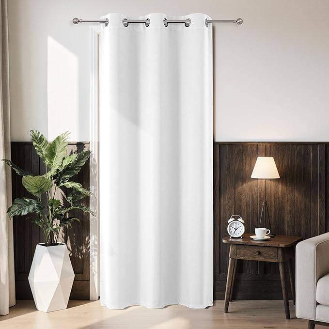 Joydeco Blackout Door Curtain for Doorway Privacy 80 Inches Long, Grommet Closet Curtain for Open Closet, Room Divider for Bedroom Living Room (Pure White, 32Wx80L, 1 Panel)