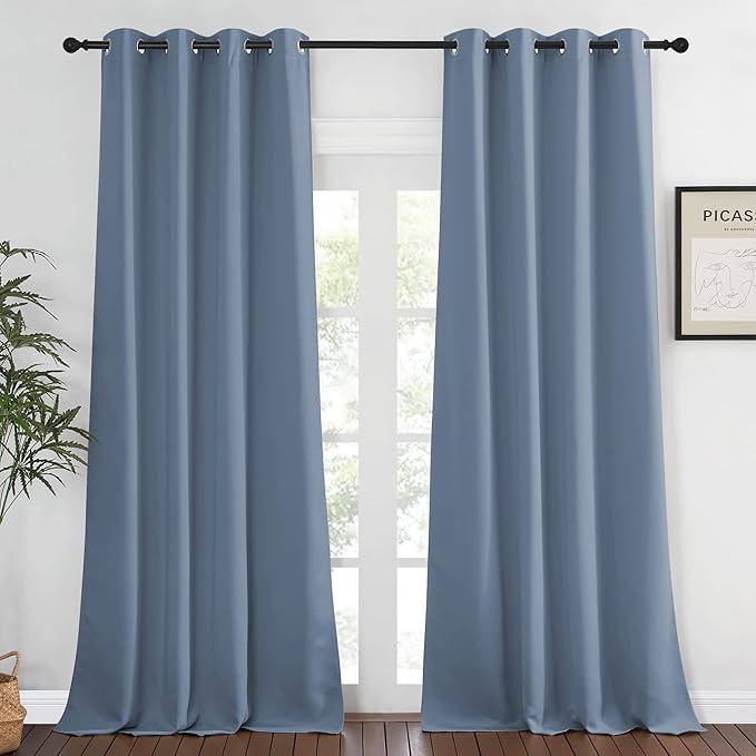 NICETOWN Bedroom Curtain Room Darkening Drapery 102 inches Length - Home Fashion Thermal Insulated Grommet Room Darkening Curtain for Living Room (Stone Blue, 1 Panel, 52 x 102 inches)
