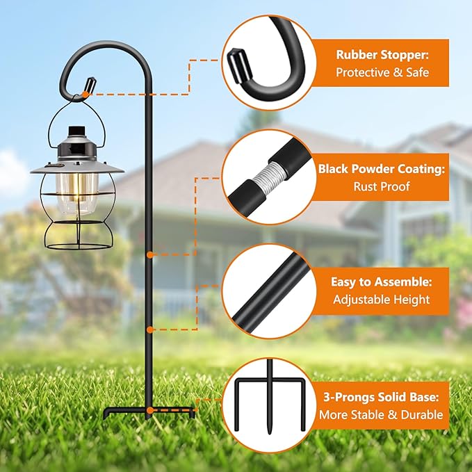 Gtongoko 24 Inch Shepherds Hooks for Outdoor 8 Pack Adjustable Garden Hooks for Hanging Plants, Lanterns, Bird Feeders, Solar Lights, Mason Jars, Weddings Decor, Adjustable, Black