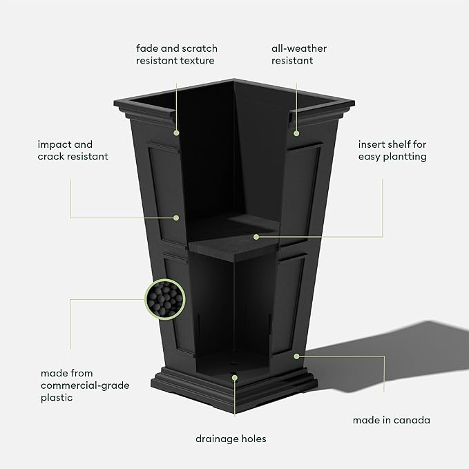 Veradek Brixton Series Tall Planter - Large Outdoor Planter for Front Porch/Patio | Crack-Resistant Plastic for All-Weather Use | Classic Estate Design for Tall Plants, Flowers, Trees