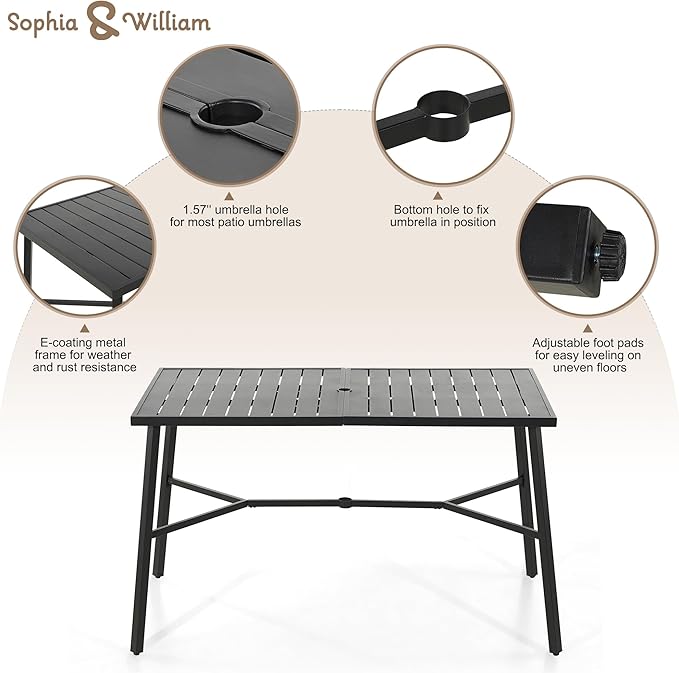 Sophia & William 7-Piece Outdoor Bar Set, Bar Height Patio Table and Chairs for 6, 6 Outdoor Swivel Bar Stools with Red Cushion and 1 Rectangular Bar Height Table