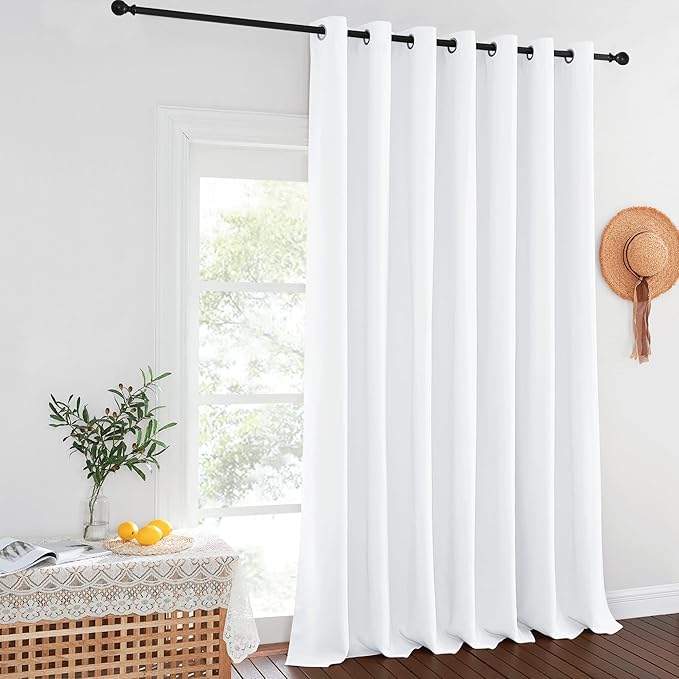 NICETOWN Extra Wide and Long Curtain - Thermal Insulated Drape Voice Canceling for Room Divider/Patio/Glass Door (White, 100 inches Width, 108 inches Length, Single Piece)