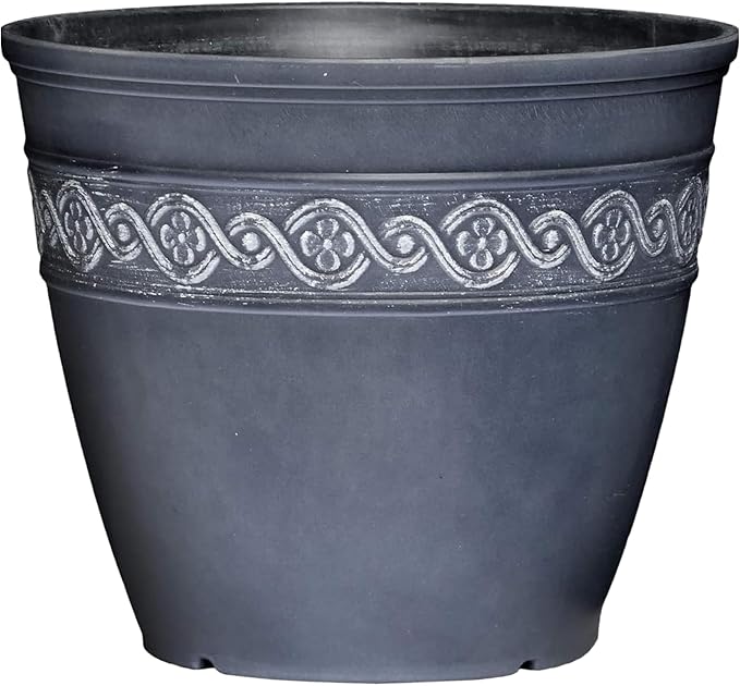Classic Home and Garden Corinthian Resin Planter Pot - Outdoor & Indoor Plant Pot - Round Planter for Plants & Flowers (13" Storm Gray, Pack of 1)