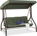 Best Choice Products 3-Seat Outdoor Large Converting Canopy Swing Glider, Patio Hammock Lounge Chair for Porch, Backyard w/Flatbed, Adjustable Shade, Removable Cushions - Midnight Green