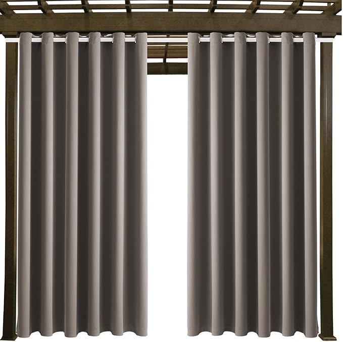Waterproof Outdoor Curtain W84 x L84 - Grommet Top Sunlight Blocking Window Treatment Drapes Blackout Curtains for Home Bedroom Living Room Outdoor Patio Porch Gazebo (Taupe, 2 Panels)