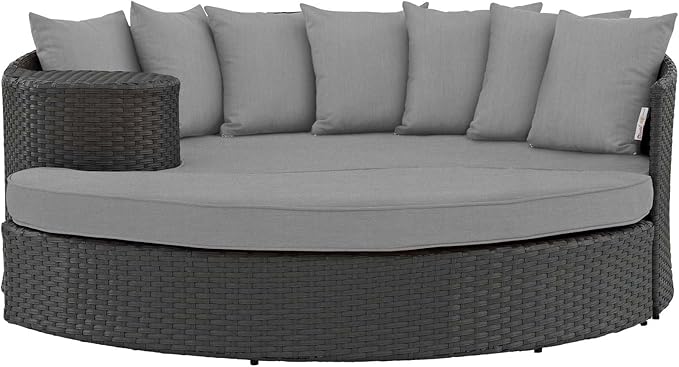 Modway Sojourn Wicker Rattan Outdoor Patio Sunbrella Fabric Daybed in Canvas Gray