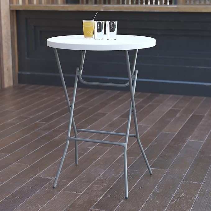 Flash Furniture Elon 2.6-Foot Round Granite White Plastic Bar Height Folding Tables, Set of 8