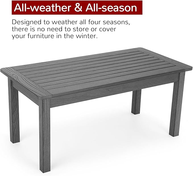 Stoog Outdoor Coffee Table, All-Weather HIPS Patio Coffee Table, for Backyard, Porch, Garden, Pool & Deck, Grey