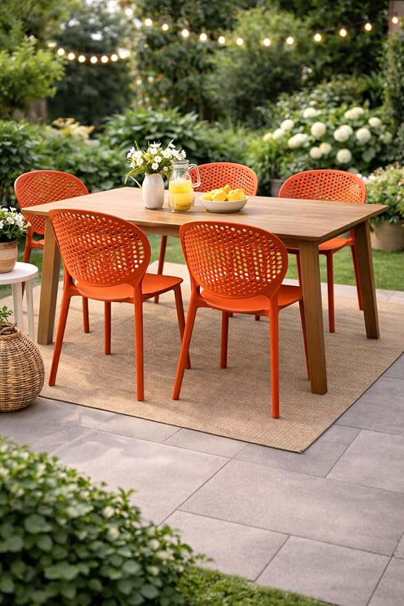 2xhome Set of 4 Patio Dining Chairs | Modern Stackable Outdoor Pool Side Chair | Weather Resistant Plastic for Yard, Porch, Balcony, Kitchen, Orange