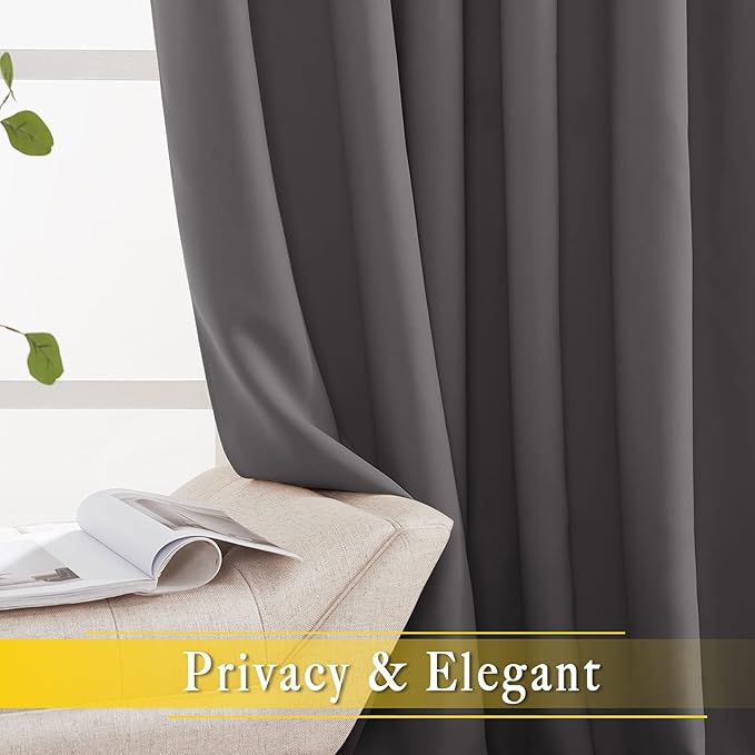 NICETOWN Blackout 118 inch Long Curtain for Living Room, Grommet Room Divider Sound Reducing Window Treatment for Sliding Glass Door/Bedroom, Gray, W80 x L118, 1 Panel