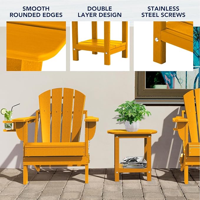 nalone Adirondack Side Table 16.5" Outdoor Side Tables HDPE Plastic Double Patio Small Table for Outdoors (Orange)