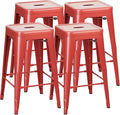 Shahoo 24 Inches Metal Bar Stools Counter Height Stackable Backless Stools, Industrial Patio Stools Indoor Outdoor Metal Kitchen Stools Set of 4 (Red, 24'')