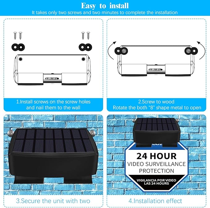 OOSSXX Solar Power Deck LED Light Clip-On Yard Security Sign Spotlight (Large Capacity Battery, Max14 Hours Working)
