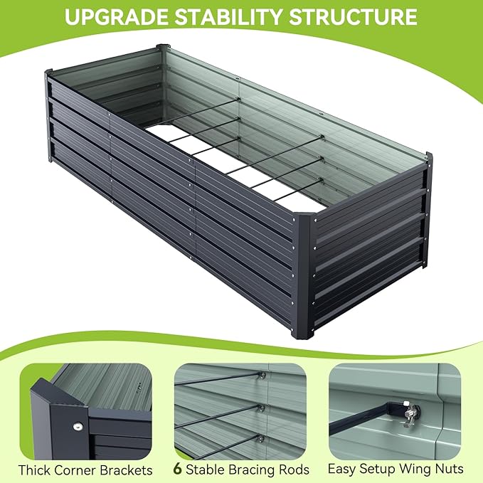 Ohuhu 8x3x1.5FT Metal Raised Garden Bed Outdoor, Reinforced Galvanized Steel Rustproof Planter Box, 100% Non-Toxic, 269 Gal Large Capacity Heavy Duty Raised Beds for Growing Vegetables Flowers Herbs