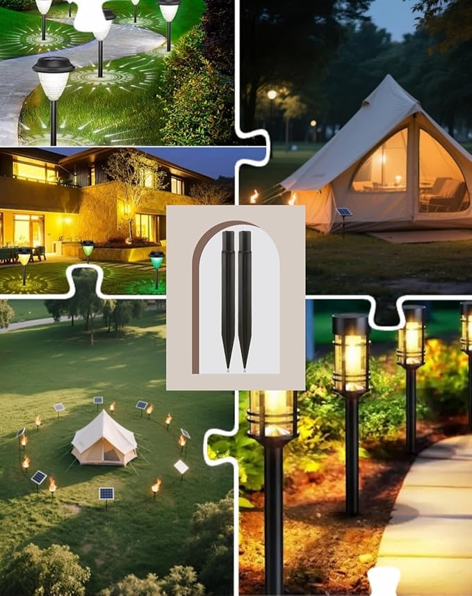 8.25" Reinforced ABS Plastic Solar Ground Spikes - Durable Solar Light Replacement Stakes for Garden, Pathway, Deck, Camping, Christmas Lights (Fits Fits 0.83" Inside Diameter) (Black-3 Pack)