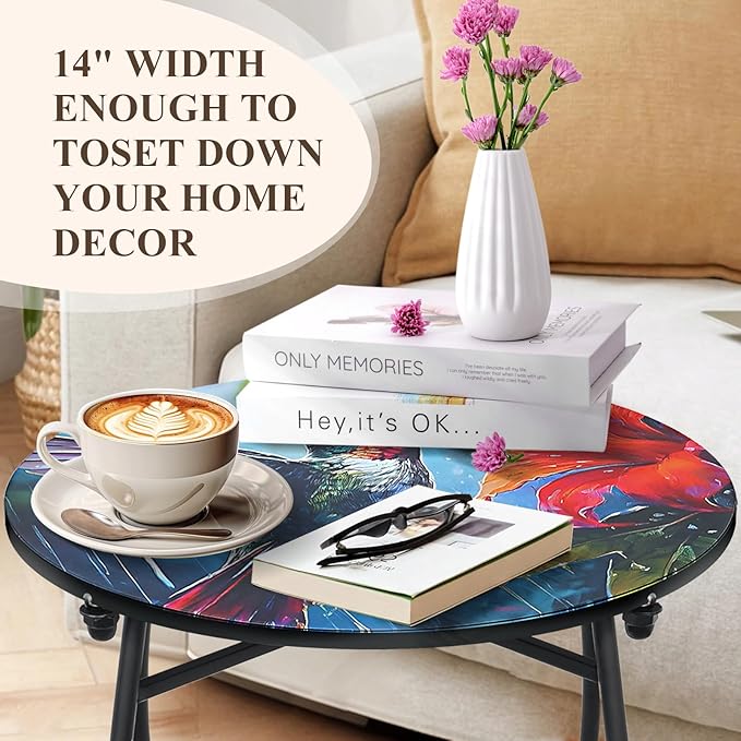 Small Outdoor Table, 21 Inch Heigh Weather Resistant Metal Round Outdoor Indoor End Table Side Table for Patio Yard Porch Balcony Garden Bedside, Easy Assemble