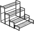 Garden 4 you 4 Tier Stair Style Large Metal Plant Stand Stackable, Garden Display Shelf Flower Pot Holder Storage Organizer Rack for Indoor Home Outdoor Patio Balcony Yard( Black,Rectangle)