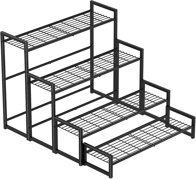 Garden 4 you 4 Tier Stair Style Large Metal Plant Stand Stackable, Garden Display Shelf Flower Pot Holder Storage Organizer Rack for Indoor Home Outdoor Patio Balcony Yard( Black,Rectangle)
