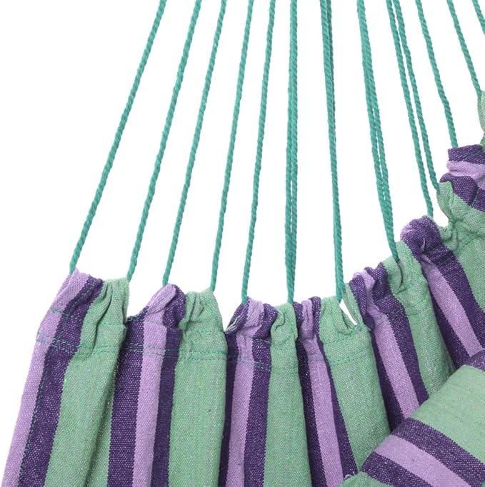 ONCLOUD Hammock Chair Hanging Rope Swing, Load Capacity 550 LBS Macrame Hammock Swing Seat with Two Cushions, Hammock Seat with Portable Steel Spreader Bar for Indoor/Outdoor, Purple Green Stripe