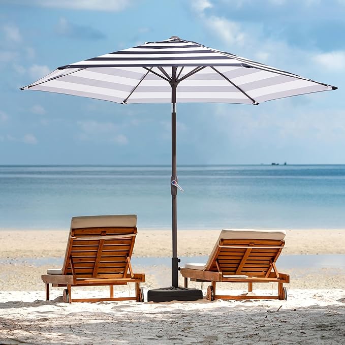 JEAREY 7.5FT Patio Umbrella Outdoor Market Umbrella with 6 Sturdy Ribs, Push Button Tilt/Crank Table Umbrella for Garden, Deck, Backyard and Pool, Black & White Stripe