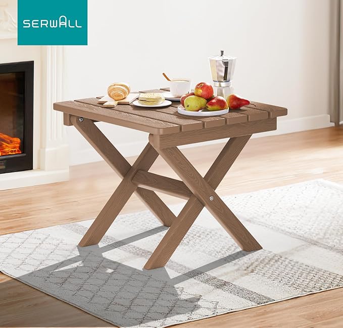SERWALL Folding Outdoor Side Table Set of 6, Adirondack End Table, Brown