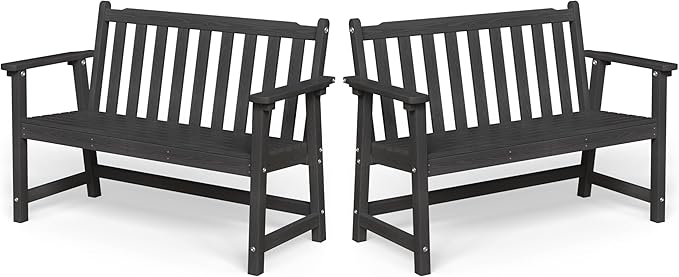 Ciokea 48" Outdoor Bench Set of 2, HDPE Weatherproof Garden Bench, 2-Person Memorial Benches with 550 Lbs, Waterproof Patio Porch Benches for Outside Business Deck Office Backyard Balcony, Black