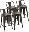 COSTWAY Metal Bar Stools Set of 4, with Removable Back, 24'' Counter Height Stools with Rubber Feet, Stylish and Modern Chairs, for Kitchen, Dining Rooms, and Side Bar (Gun, 24'')