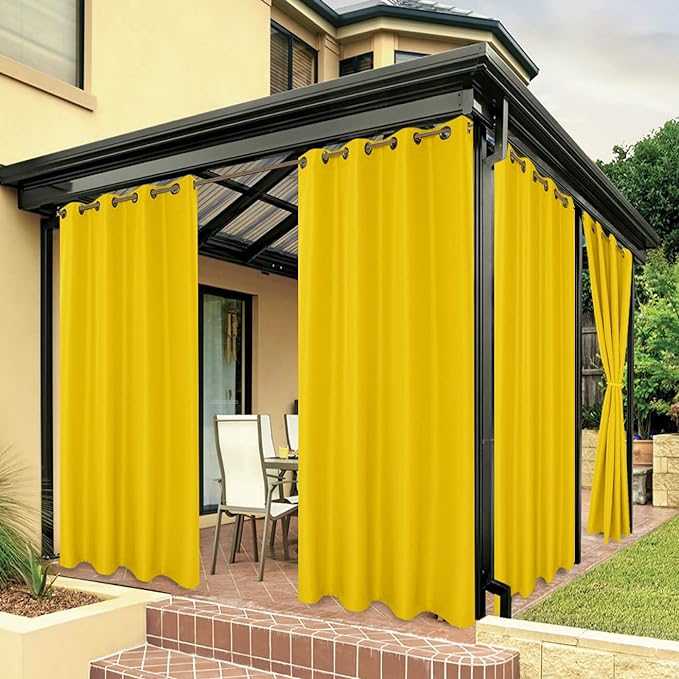 BONZER Outdoor Curtains for Patio Waterproof Thick Privacy Grommet Light Filtering Outside Curtains for Porch Pergola Gazebo Deck, 1 Panel, 84W x 108L inch, Yellow