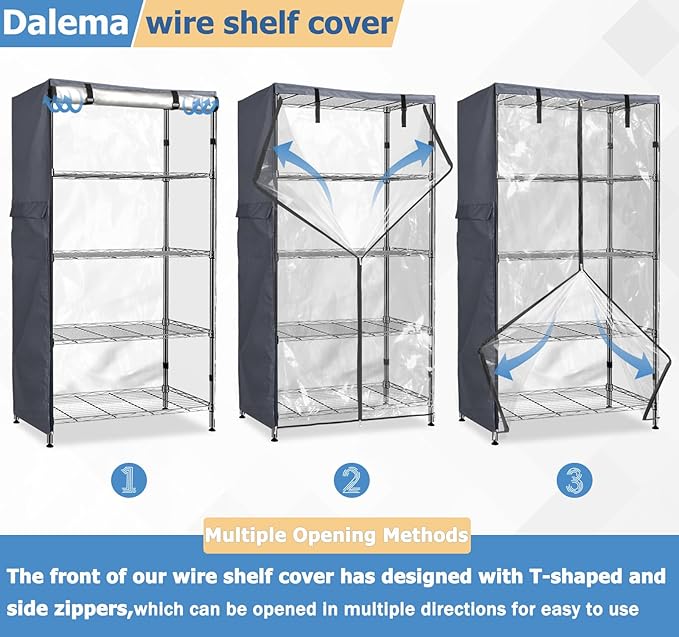 Waterproof Shelf Cover,600D Heavy Duty Dustproof Storage Wire Rack Covers,Outdoor Shelving Covers for Wire Shelves with Zipper 30''x14''x62'',Clear Front.