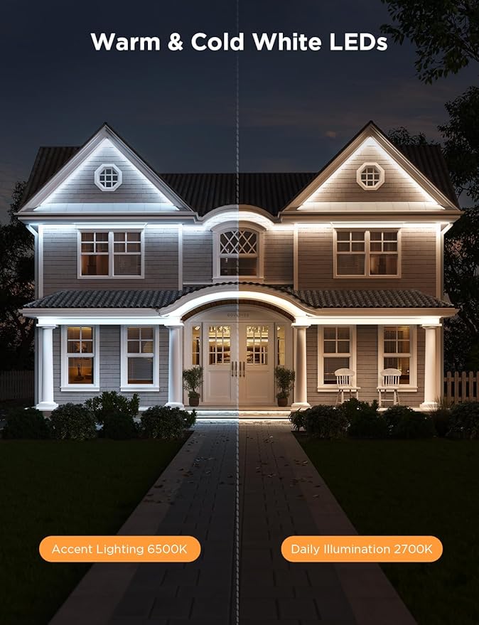Govee Outdoor LED Strip Lights RGBIC with Warm and Cold White, 32.8ft 2.4G WiFi Smart Outdoor Lights, IP65 Waterproof, Work with Alexa and Google Assistant, App Control, for Porch, Patio, Eave, Party