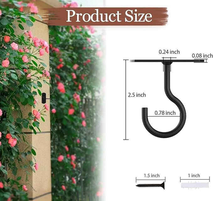 50Pack Ceiling Hooks Bulk for Hanging Plants Black 2.5in